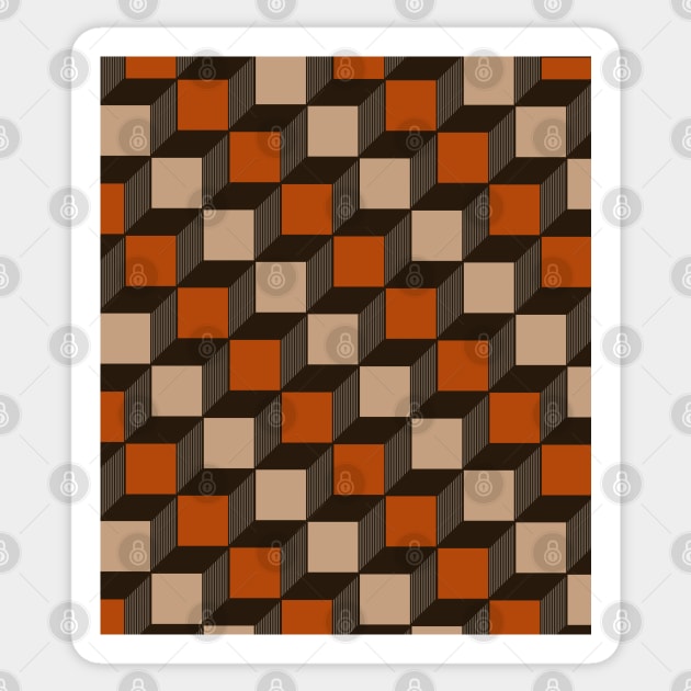 Chocolate Brown, Tan and Rust Orange, Cube, Geometric Sticker by OneThreeSix